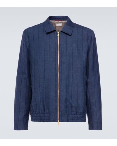 Brunello Cucinelli Striped Wool Blend Blouson Jacket - Blue