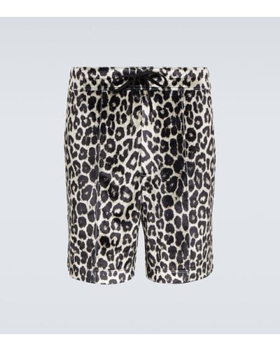 Tom Ford Leopard-print Satin Shorts - Black