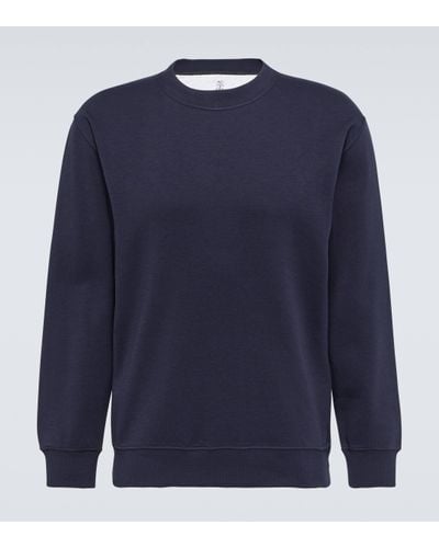 Brunello Cucinelli Sweat-shirt en coton melange - Bleu