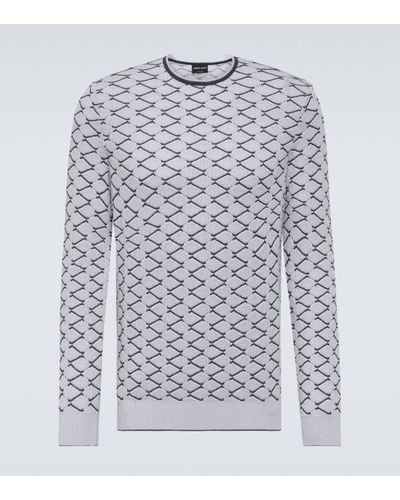 Giorgio Armani Sweat-shirt en jacquard de coton et cachemire - Blanc