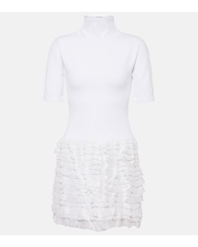 Alaïa Ruffled High-neck Jersey Minidress - White