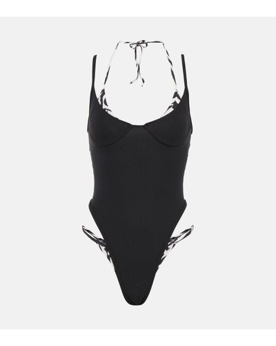 SAME Double Layer One-piece Swimsuit - Black