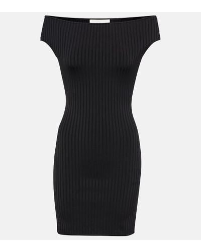 Ami Paris Ribbed-knit Off-the-shoulder Minidress - Black