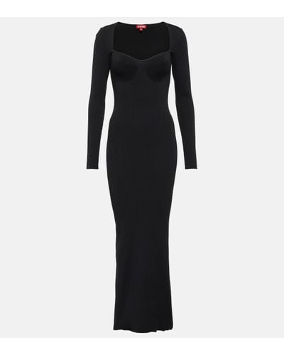 STAUD Silhouette Ribbed-knit Maxi Dress - Black