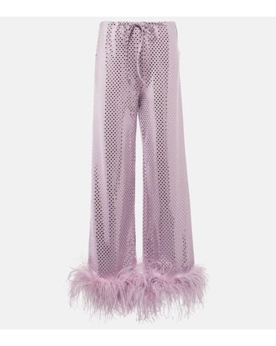 Oséree Disco Plumage Feather-trimmed Trousers - Pink