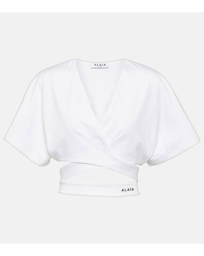 Alaïa Logo Cotton Jersey Crop Top - White