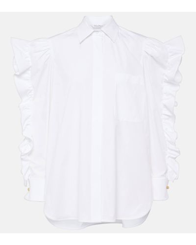 Max Mara Pleiadi Ruffled Cotton Poplin Shirt - White
