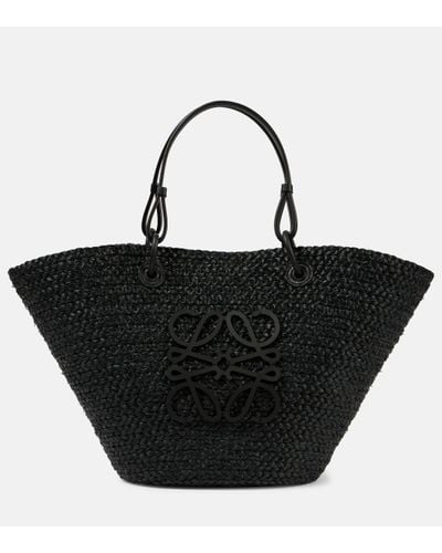 Loewe Medium Anagram Raffia Basket Bag - Black