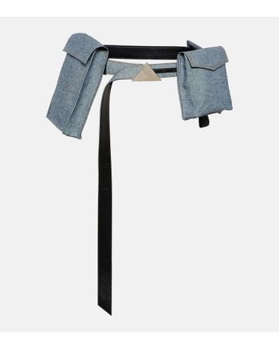The Attico Denim And Leather Belt With Pockets - Blue