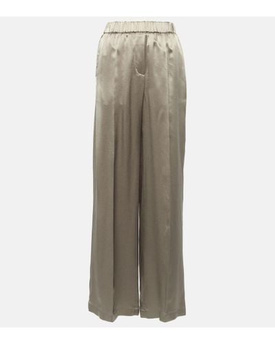 Loewe Mid-rise Silk Satin Wide-leg Pants - Natural