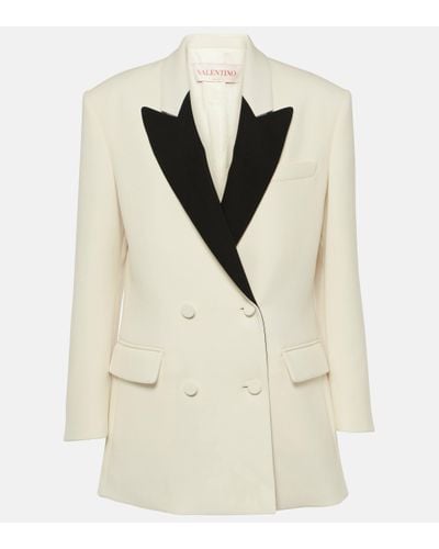 Valentino Double-breasted Wool-blend Crepe Blazer - Natural