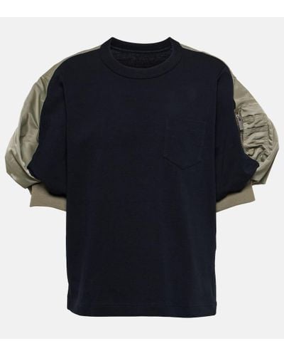 Sacai Top in jersey e twill di misto cotone - Blu