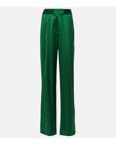 The Sei High-rise Silk Satin Wide-leg Trousers - Green