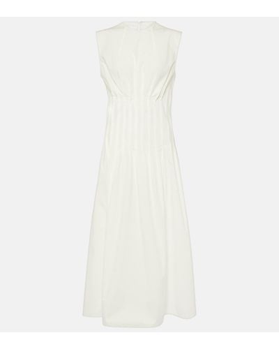 Khaite Wes Pleated Cotton Poplin Maxi Dress - White