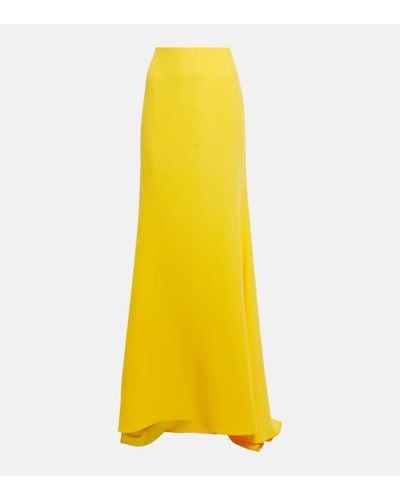 Valentino Falda larga en seda de tiro alto - Amarillo