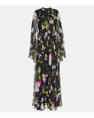 Erdem Floral Silk Voile Gown - Black