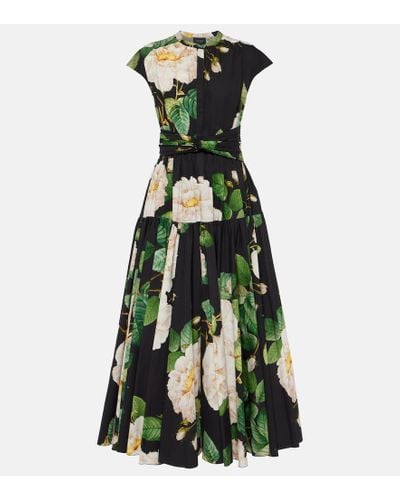 Giambattista Valli Vestido de popelin de algodon floral - Verde