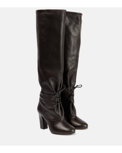 Lemaire Over-the-knee Laced Leather Boots - Black