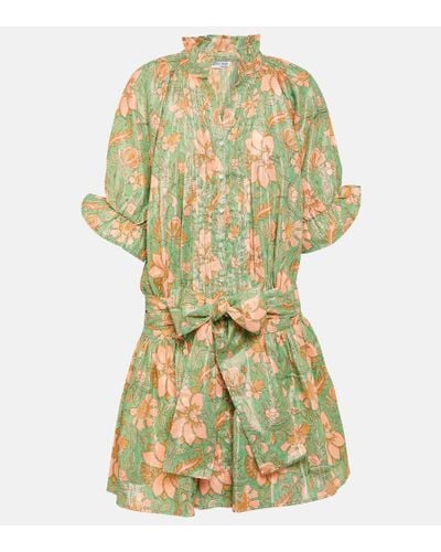 Juliet Dunn Floral Cotton-blend Lame Minidress - Green