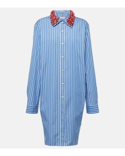 Dries Van Noten Camicia in cotone a righe con applicazioni - Blu