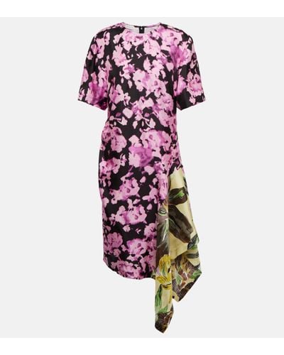 Dries Van Noten Asymmetric Floral Satin Minidress - Multicolour