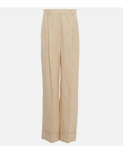 Brunello Cucinelli High-rise Wide-leg Linen Pants - Natural