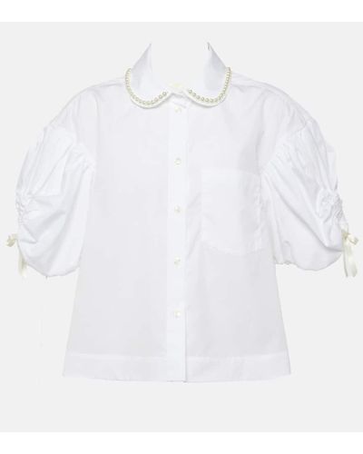 Simone Rocha Camisa de popelin de algodon adornada - Blanco