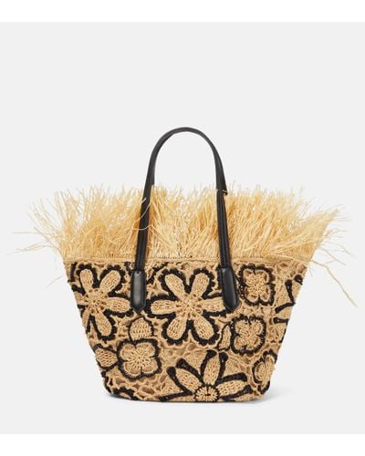 Oscar de la Renta Floral Crochet Straw Basket Bag - Metallic