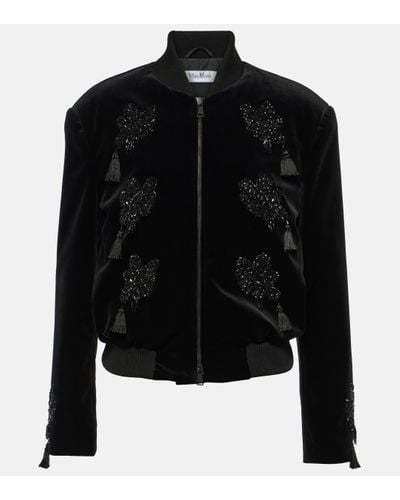 Max Mara Musette Embroidered Velvet Bomber Jacket - Black