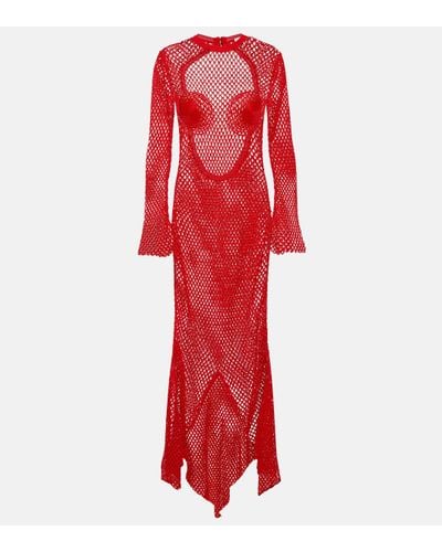 Ferragamo Maxi Dress In Fishnet Knit - Red