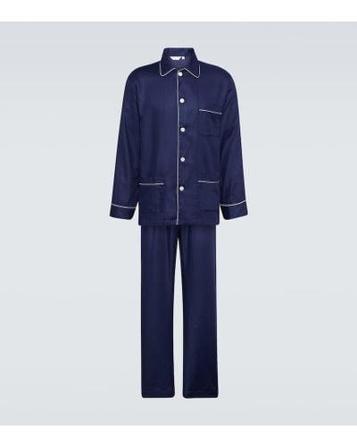 Derek Rose Pijama Lombard 6 en jacquard de algodon - Azul