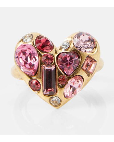 Oscar de la Renta Ring Gemstone Heart mit Kristallen - Pink