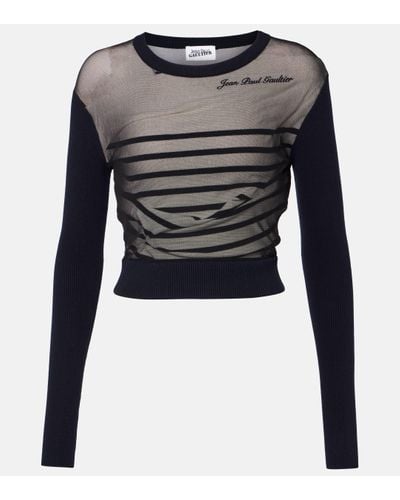 Jean Paul Gaultier The Mariniere Jersey And Tulle Top - Grey