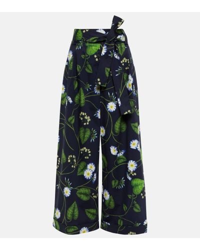 Oscar de la Renta Floral Cotton Poplin Culottes - Blue