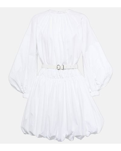 Jil Sander Leather-trimmed Cotton Poplin Minidress - White