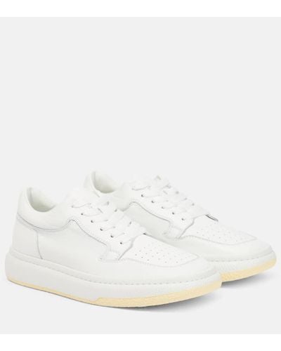 MM6 by Maison Martin Margiela Low-top Leather Sneakers With A Square Toe - White