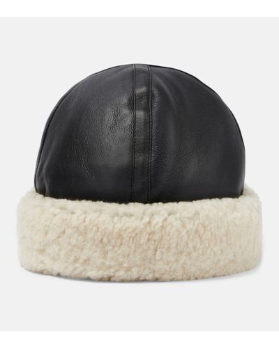 Totême Leather And Shearling Hat - Black