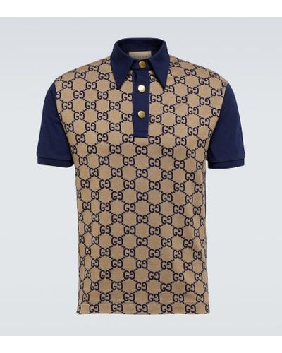 Gucci Poloshirt aus Seide und Baumwolle mit Maxi GG - Blau