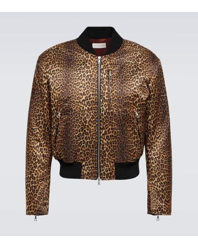 Dries Van Noten Giacca varsity in raso leopardato - Marrone