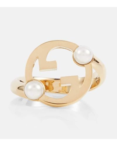 Gucci Anello Blondie Interlocking G con perle bijoux - Metallizzato