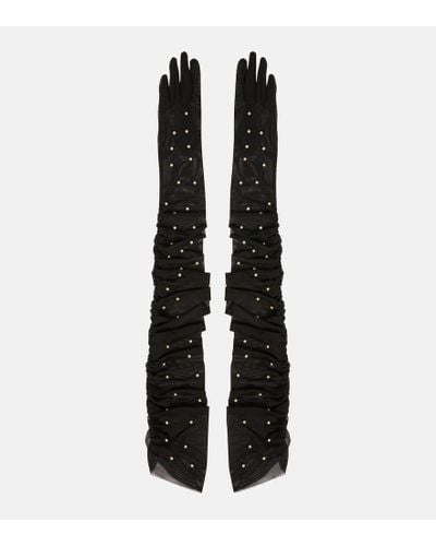 Jennifer Behr Leontyne Embellished Ruched Gloves - Black