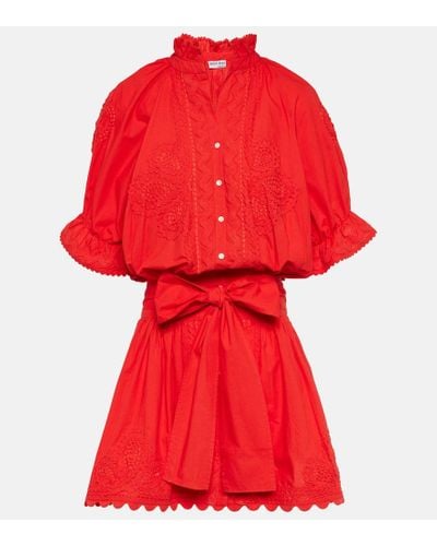 Juliet Dunn Vestido camisero de popelin de algodon - Rojo