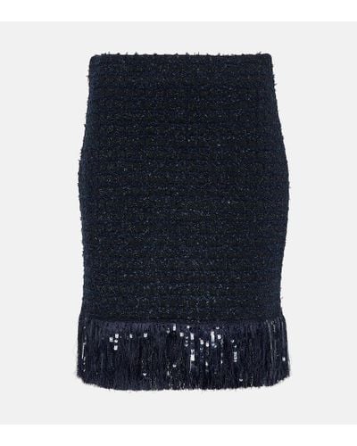 Oscar de la Renta Minifalda de tweed con flecos - Azul