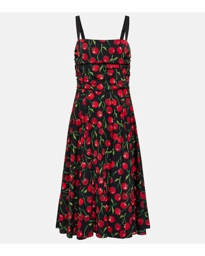 Dolce & Gabbana Vestido midi en mezcla de seda estampado - Rojo