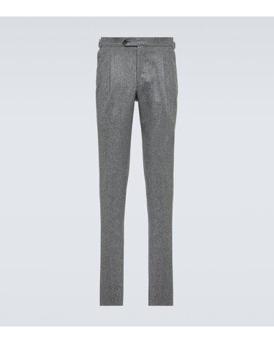 Thom Sweeney Wool Flannel Slim Trousers - Grey