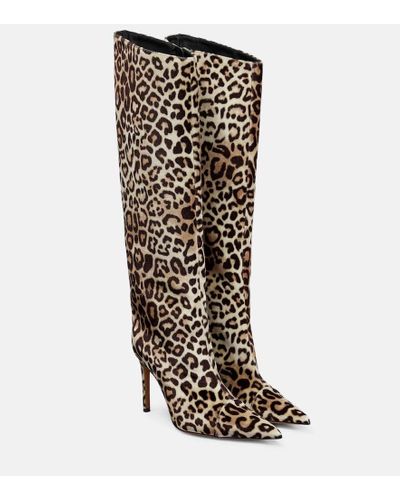 Alexandre Vauthier Velvet Knee High Boots In Leopard Print - Multicolor