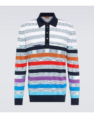 Missoni Striped Cotton Polo Top - Blue