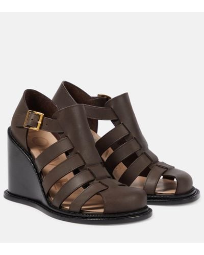 Loewe Campo Leather Wedge Sandals - Brown