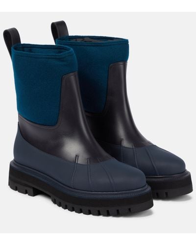Loro Piana Regent Leather Ankle Boots - Blue