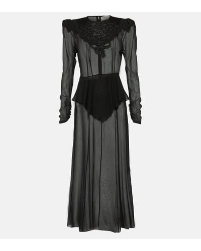 Alessandra Rich Silk Georgette Midi Dress - Black